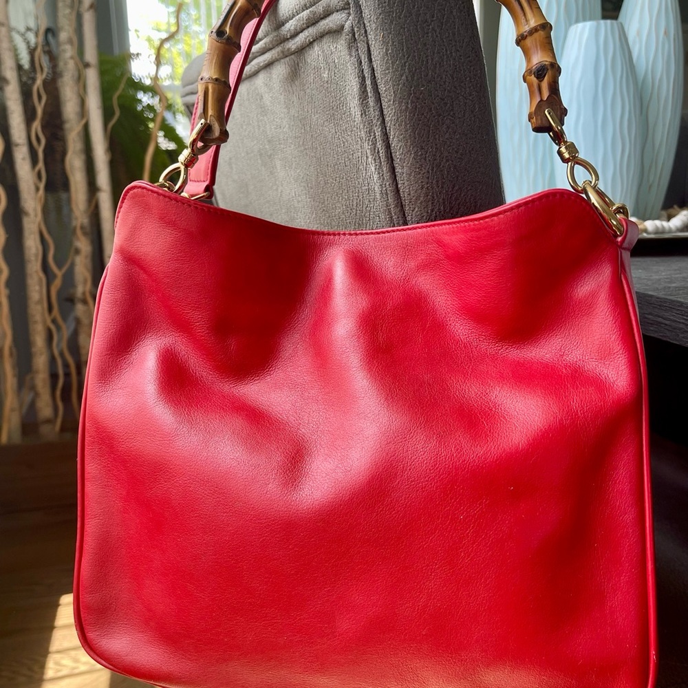 Gucci Bamboo Vintage Red Leather Handbag with COA - Picture 3 of 13